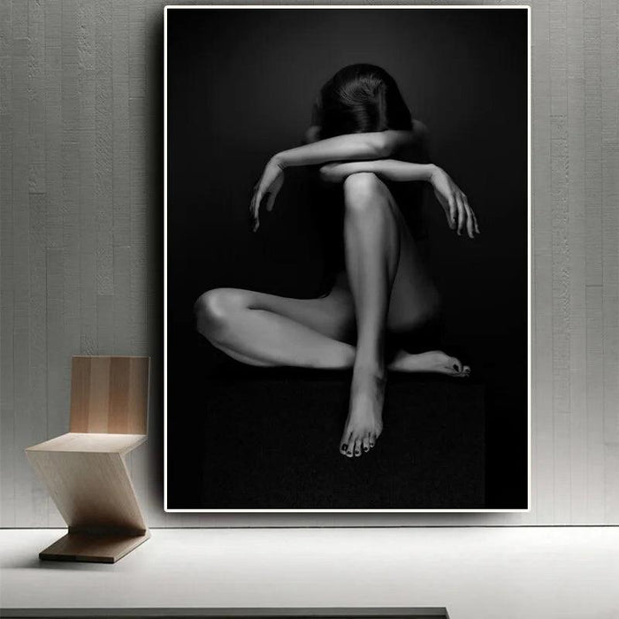 Elegant Black Nude Reflection Canvas Art - Transform Your Bedroom Aesthetics