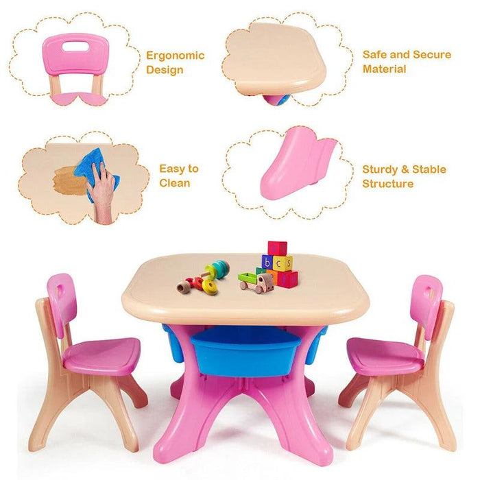 Kids' Creative Plastic Furniture Set with Storage Bins | Eco-Friendly Design | Fun and Durable Table and Chairs for Young Children