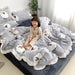 Luxurious Velvet Striped Fleece Bedding Collection - 3 or 4 Piece Set with Ruffled Duvet Cover and Flannel Sheets