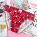 Charming Ruffled Satin Heart Print Panties for Women - Delightfully Cute Seamless Underwear