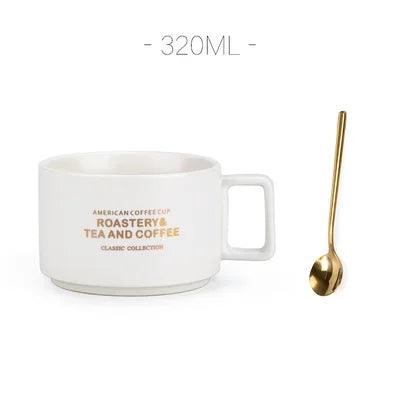 Vintage Ceramic Drinkware Set with Matching Spoon - Nostalgic 320ml Capacity Mug, Perfect Gift Choice