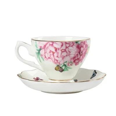 Elegant Black Floral Porcelain Tea Cup and Saucer Set - A Touch of Luxury for Special Occasions