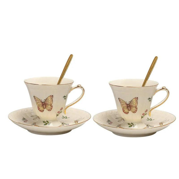 Charming Vintage-Inspired Butterfly Bone China Tea and Coffee Set