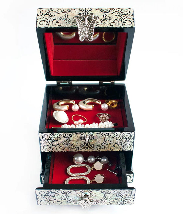 Elegant Mother of Pearl Jewelry Box with Mirror - Timeless Keepsake Organizer for Women