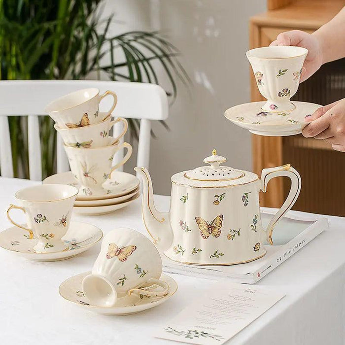 Charming Vintage-Inspired Butterfly Bone China Tea and Coffee Set