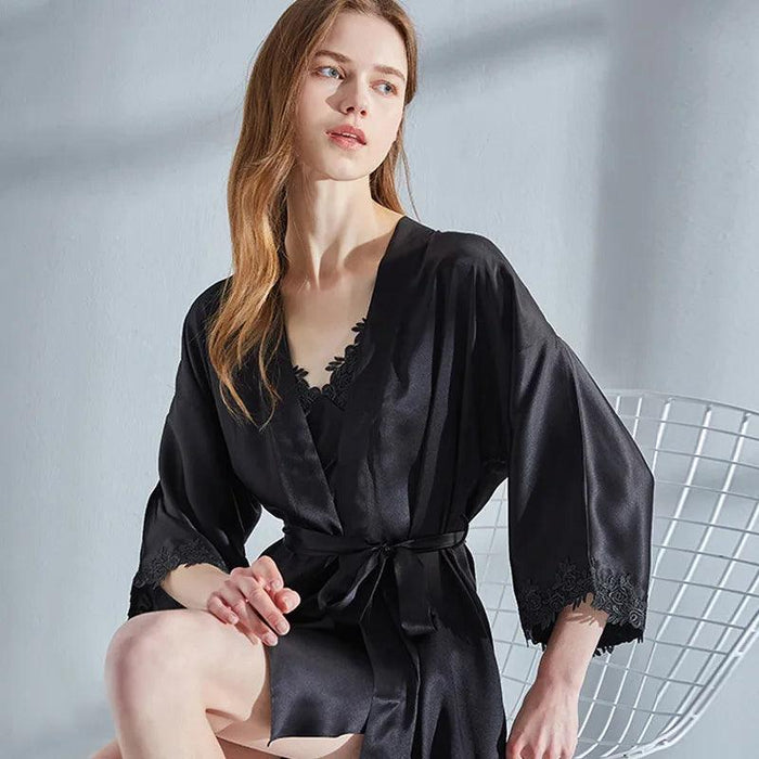 Luxe Lace-Trimmed Silk Nightwear Set for Women