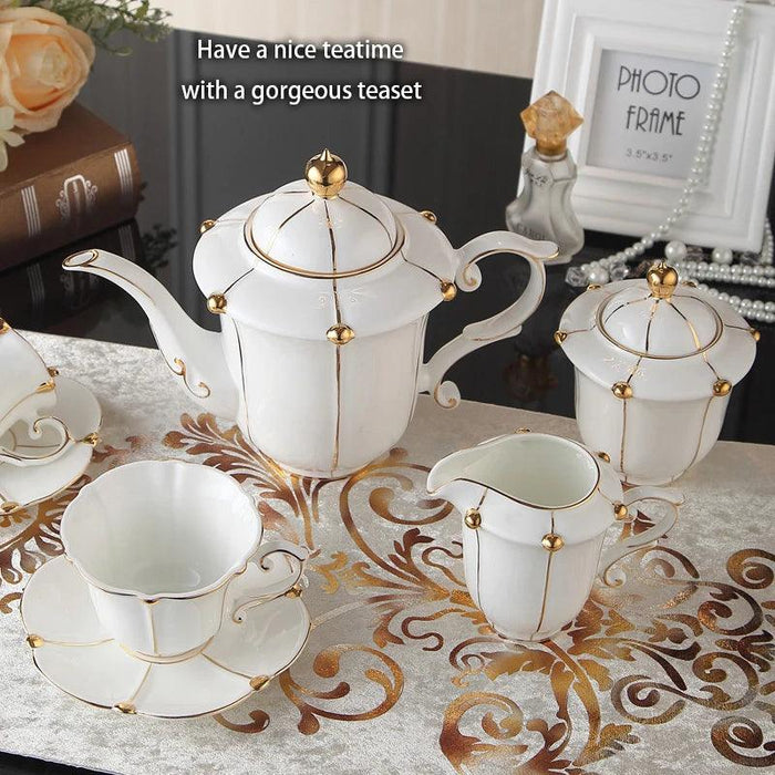 Elegant Royal Gold Pearl Bone China Tea & Coffee Set - Luxurious Collection for Exquisite Teatime