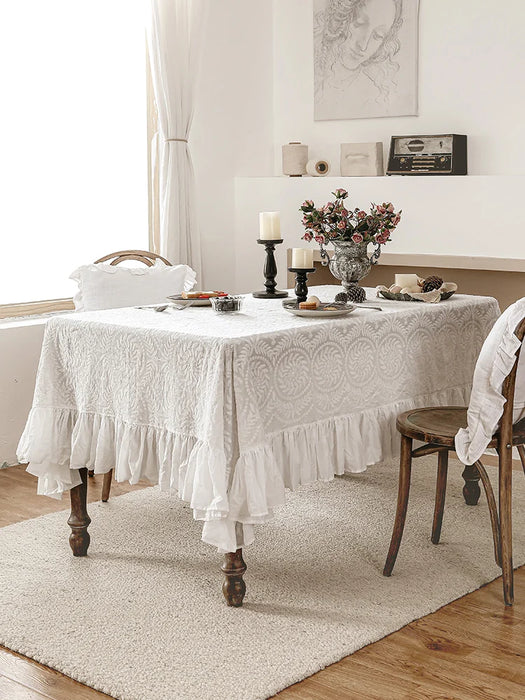 Chic Ruffled Lace Tablecloth - Luxurious Cotton Embroidery for Dining Elegance