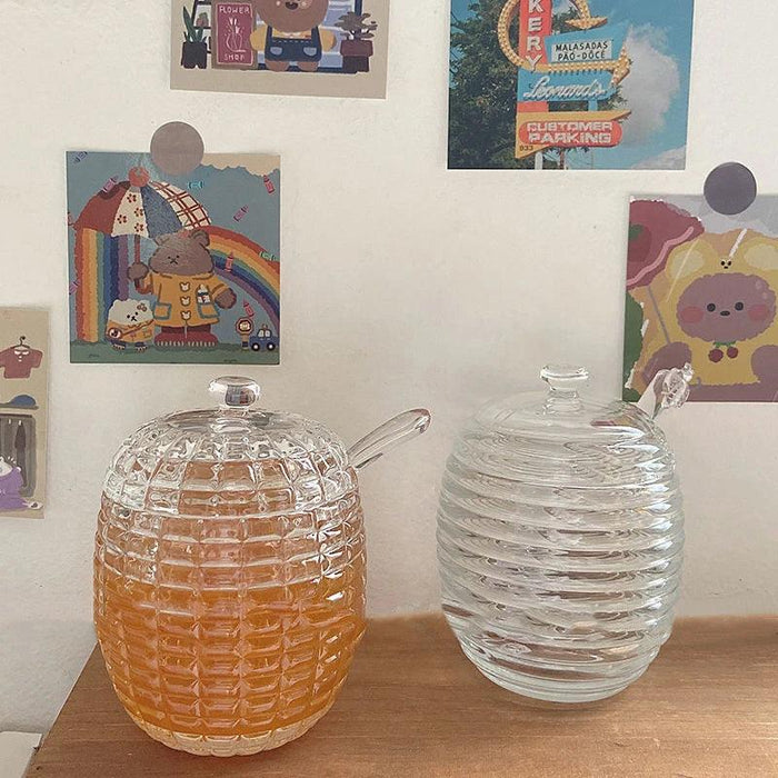 Elegant 265ml Glass Honey Jar with Mixing Spoon - Ideal for Honey, Juice, and Jam Serving
