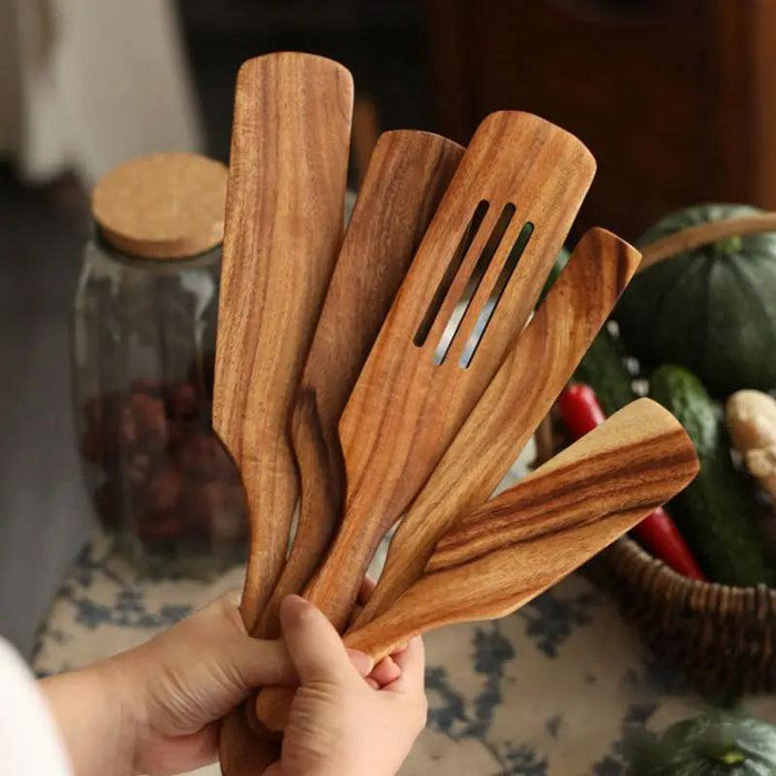 Elegant Acacia Wood Spatula Set - Versatile Slotted Kitchen Utensils for Non-Stick Cookware