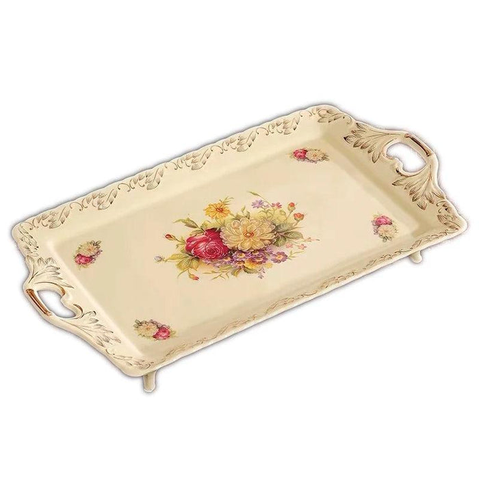 Yolife Elegant Porcelain Serving Tray with Golden Trim for Impressive Entertaining