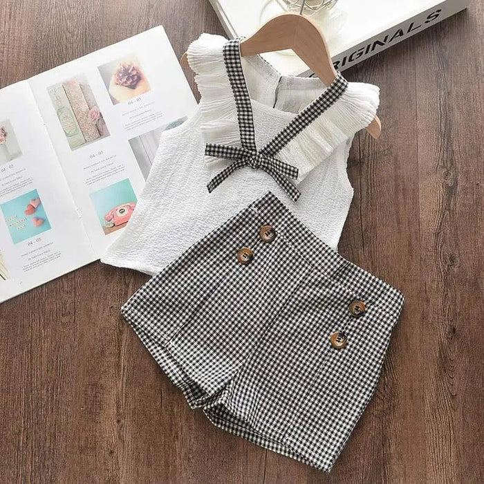Toddler Girls' Stylish Summer Chiffon Top and Plaid Shorts Ensemble 2-6 Years