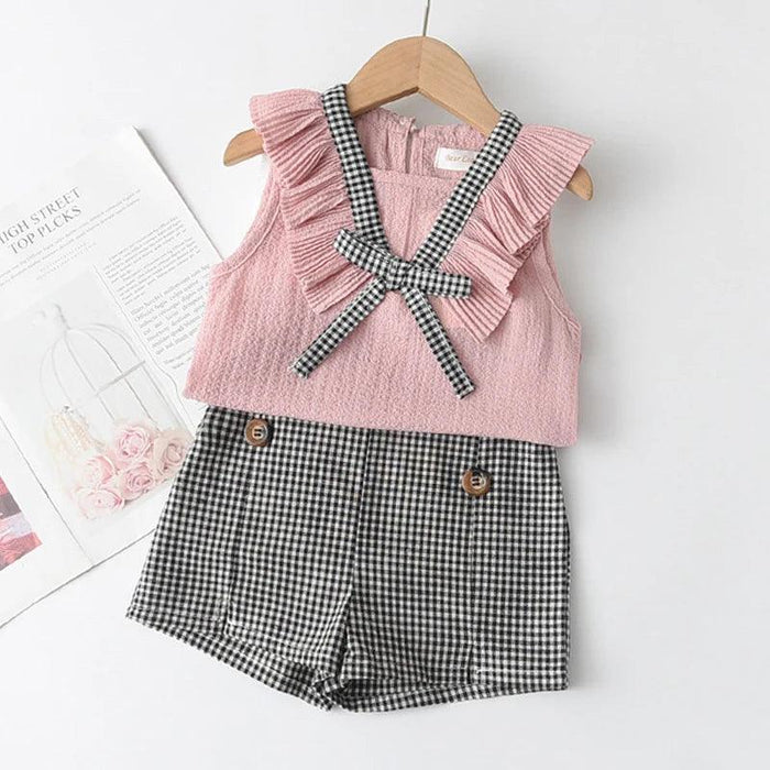 Toddler Girls' Stylish Summer Chiffon Top and Plaid Shorts Ensemble 2-6 Years