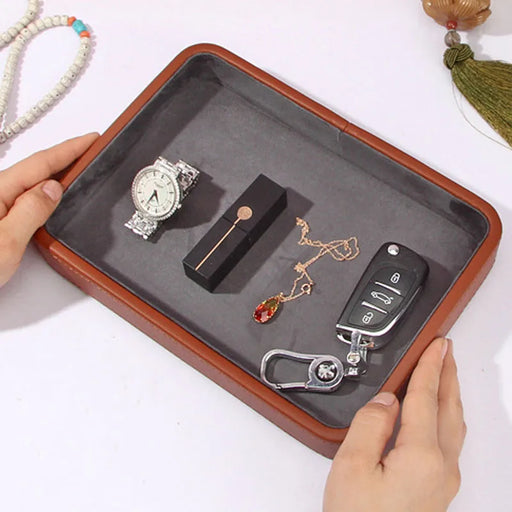 Luxurious Genuine Leather Storage Tray for Jewelry, Cosmetics, and Keys - Elegant Home Decor Tray
