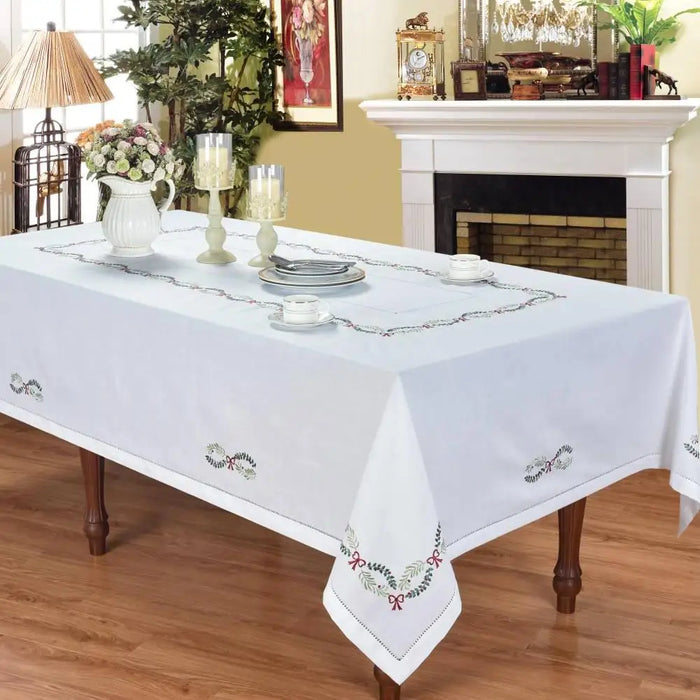 Luxurious Hemstitched Christmas Table Linens: Exquisite Embroidered Collection for an Elegant Dining Experience