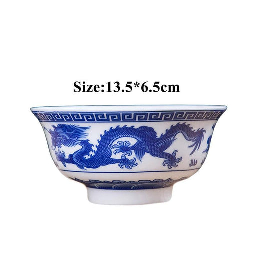 Set of 6 Elegant Blue and White Porcelain Ramen Bowls Featuring Vintage Chinese Dragon Design