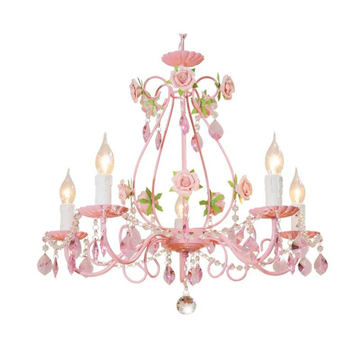 Chic Pink Crystal Pendant Light - Modern Iron Chandelier for Stylish Girls' Bedrooms and Living Areas with E14 LED Compatibility