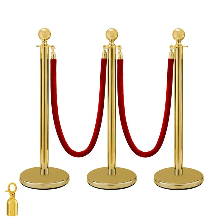 Elegant Gold Stainless Steel Stanchion Set with Red Velvet Rope & Secure Base for Event Management