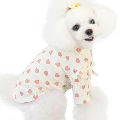 Adorable Heart-Printed Small Dog Hoodie - Soft Cotton in Pink, Beige, and Gray