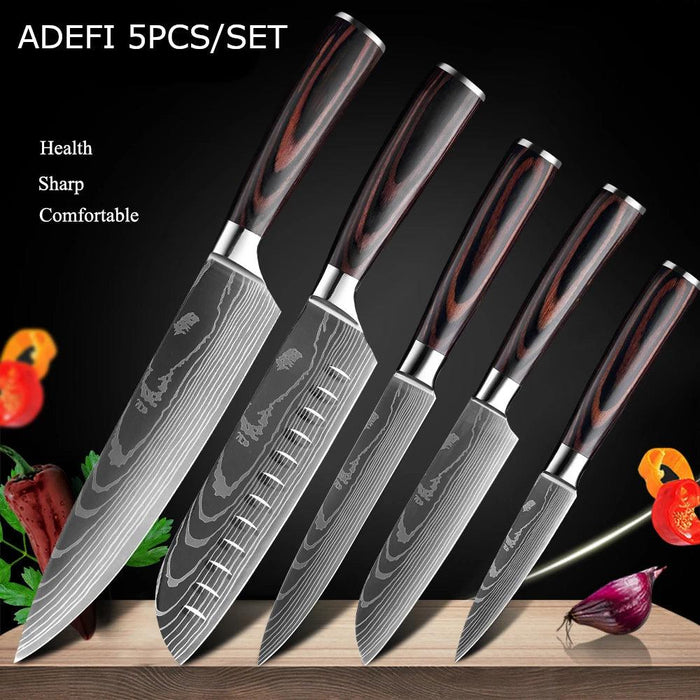 Premium 7CR17 Japanese Laser Damascus Culinary Knife Set - Chef, Santoku, Cleaver, Slicing & Utility Options