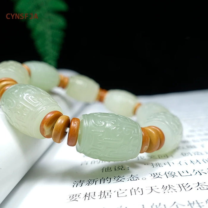 Natural Hetian Jade Lucky Amulet Bracelet