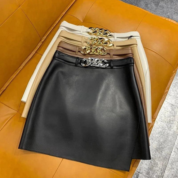 Chic High-Waist Real Leather Mini Skirt with Contemporary Flair