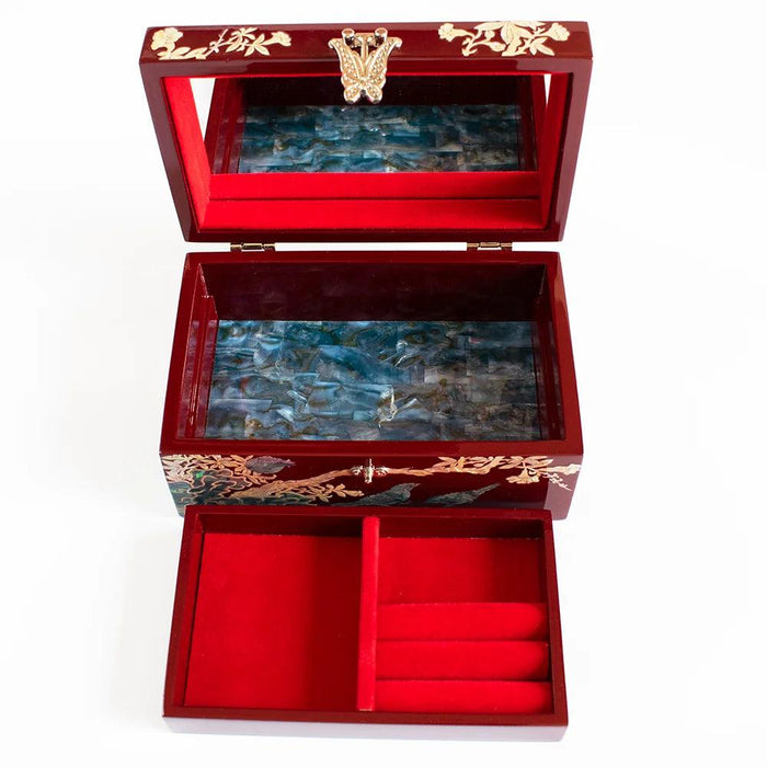 Elegant Mother of Pearl Jewelry Box with Mirror - Stylish Storage for Your Precious Gems