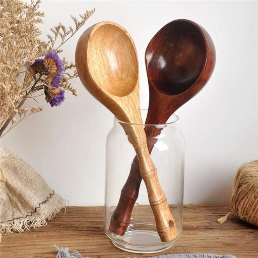 Chic Chestnut Wood Extended Handle Soup Ladle - Sophisticated Cooking Spoon for Your Culinary Space