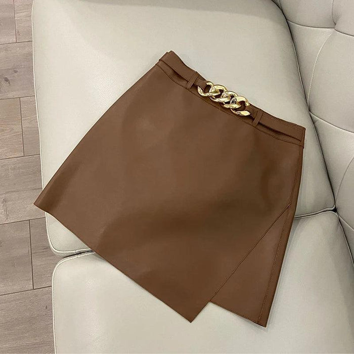 Chic High-Waist Real Leather Mini Skirt with Contemporary Flair