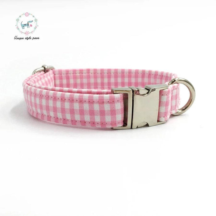 Charming Custom Pink & White Dog Collar and Leash Ensemble with Bow Tie