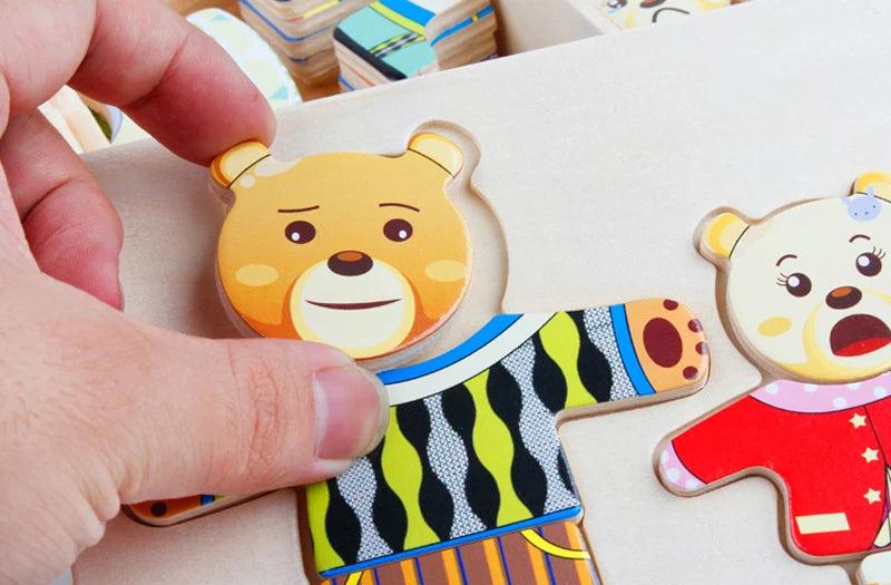 Charming Bear Adventure Dress-Up Wooden Puzzle Set