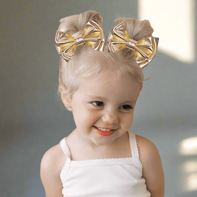 Chic Vintage Gold Hair Bows Collection - Stylish Accessories for Trendy Kids