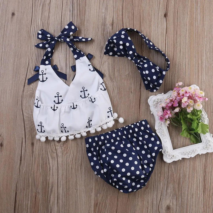 Adorable 3-Piece Anchor-Themed Outfit Set for Toddler Girls with Polka Dot Briefs and Headband