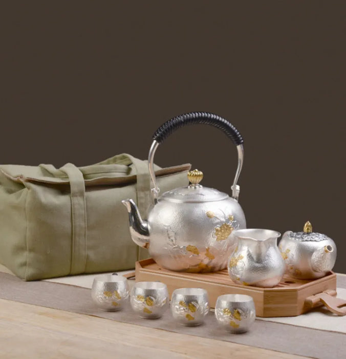 Exquisite Handcrafted Silver Kung Fu Tea Set