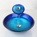 Elegant Blue Glass Round Vessel Sink and Chrome Faucet Set with Pop-Up Drain Kit