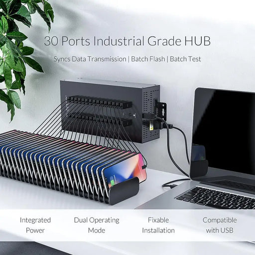 30-Port Industrial USB Hub with TF SD Card Reader and U Disk Data Testing