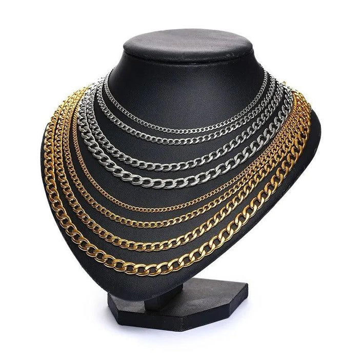 Sleek Urban Style: Men's Black and Gold Stainless Steel Link Necklace