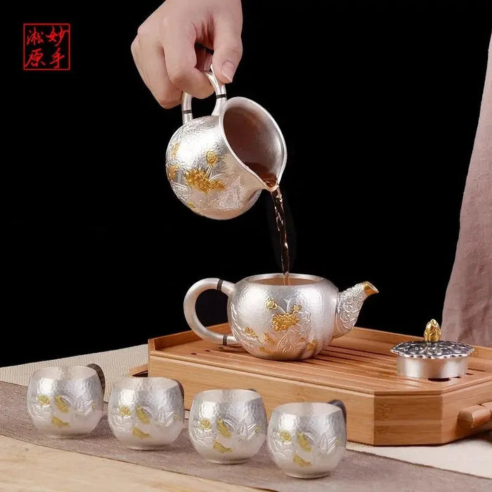 Exquisite Handcrafted Silver Kung Fu Tea Set