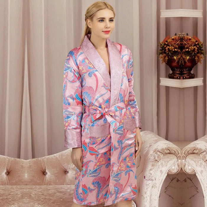 Elegant Winter Silk Robe: Stylish Long-Sleeved Printed Loungewear for Cozy Comfort