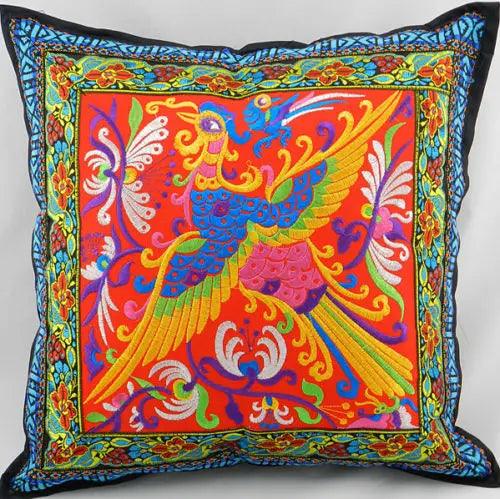 Chinese Handmade Ethnic Phoenix Embroidered Pillow Case