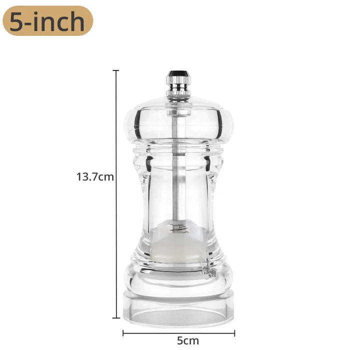 Precision Adjustable Clear Acrylic Pepper Grinder - Sleek Kitchen Tool