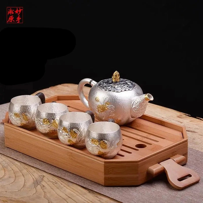 Exquisite Handcrafted Silver Kung Fu Tea Set