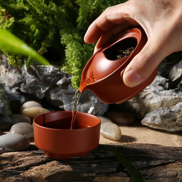 Travel-Ready Purple Clay Kung Fu Tea Set with Teapot and Cup for Brewing Anywhere