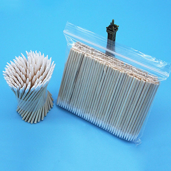 Precision Cotton Swabs with Wooden Handle - 300pcs for Makeup, Tattoos, and Microblading