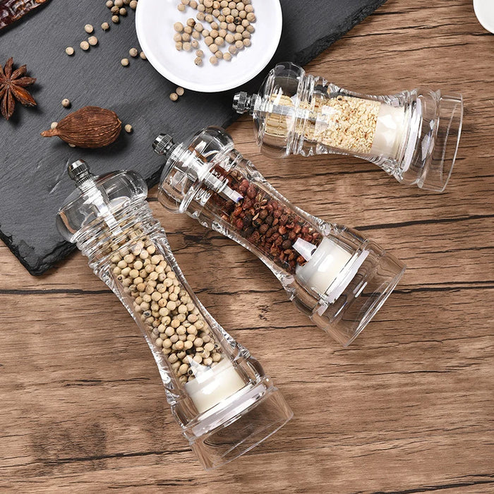 Precision Adjustable Clear Acrylic Pepper Grinder - Sleek Kitchen Tool