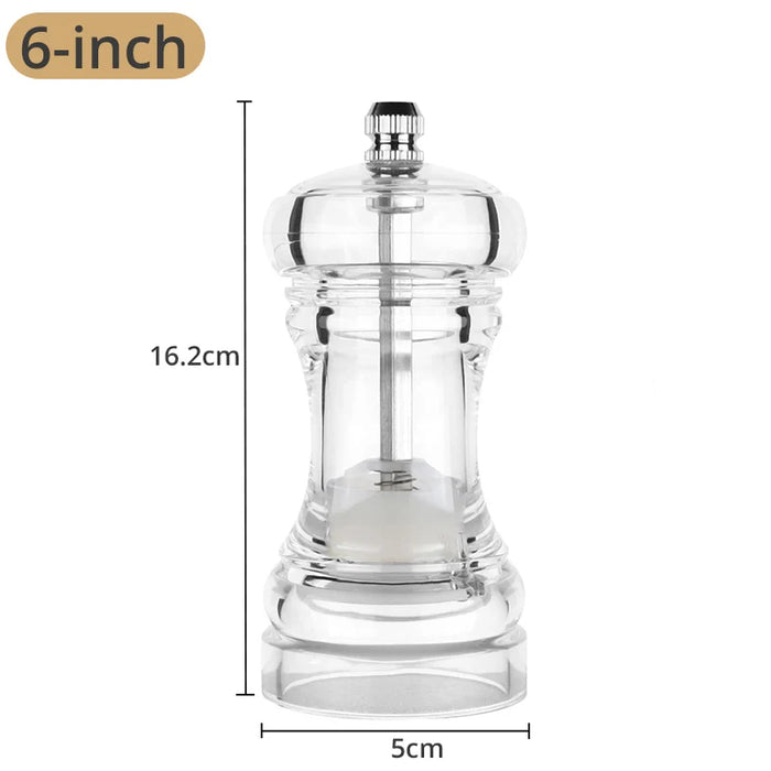 Precision Adjustable Clear Acrylic Pepper Grinder - Sleek Kitchen Tool