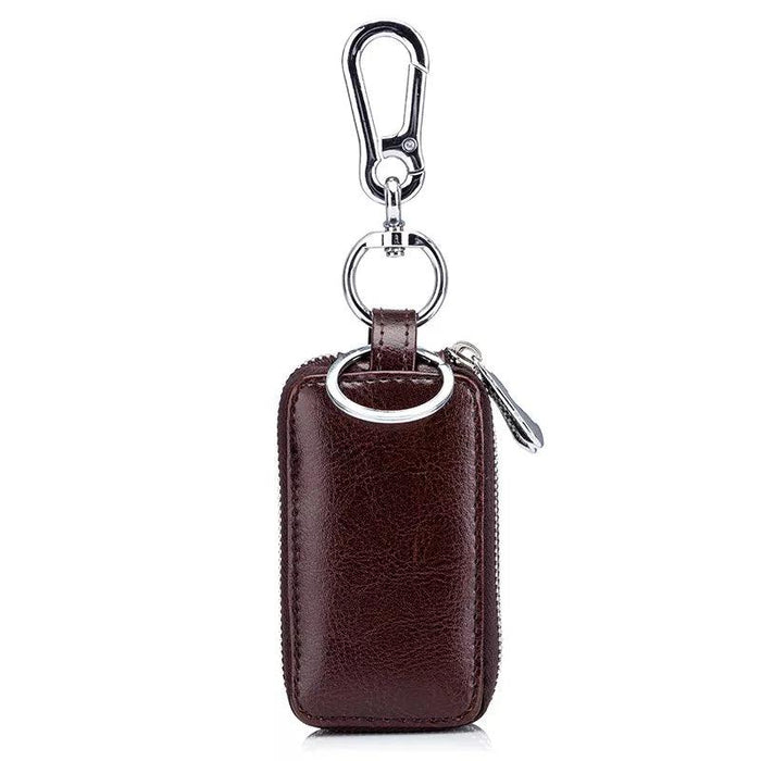 Chic Earth Yellow Leather Key Organizer with Clear View Pocket and Dual Storage Compartments