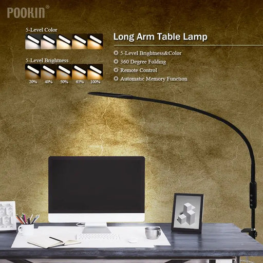 LED Clip-On Desk Lamp with Remote Control - Adjustable Brightness and Color Modes