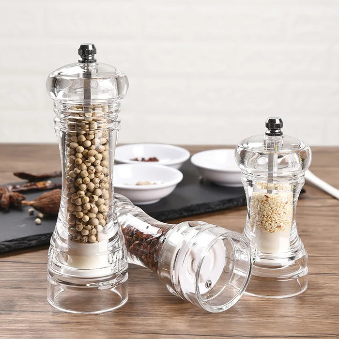 Precision Adjustable Clear Acrylic Pepper Grinder - Sleek Kitchen Tool