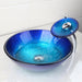 Elegant Blue Glass Round Vessel Sink and Chrome Faucet Set with Pop-Up Drain Kit